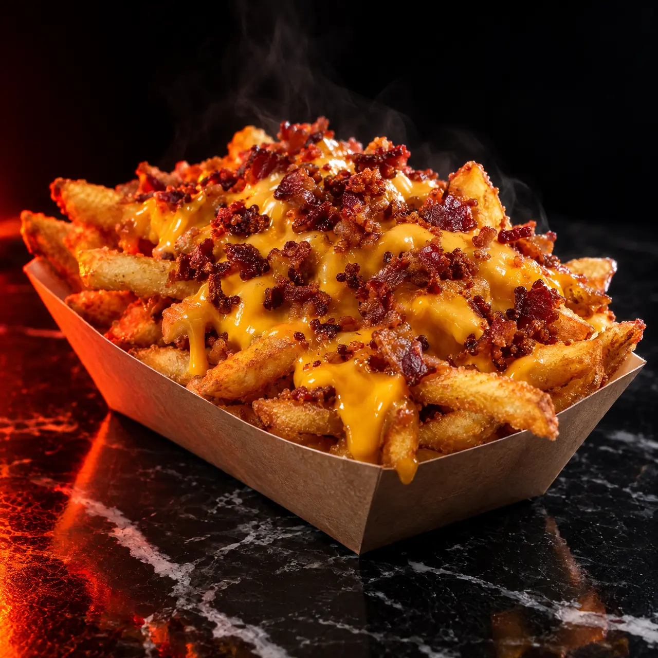 Patatine con salsa cheddar e bacon