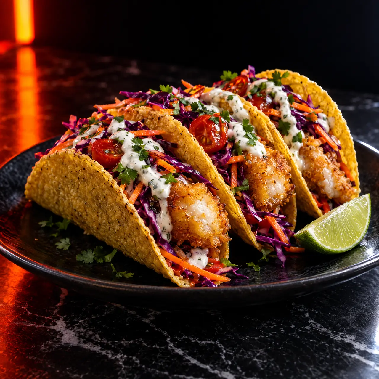 Tacos di pesce con merluzzo, cappuccio rosso e yogurt
